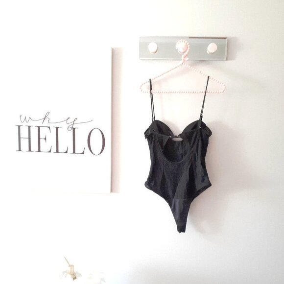 NWOT Zara black matching lace-like accented corsetry-inspired bodysuit, S - Picture 12 of 16